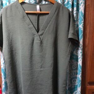 Olive Green V-Neck Blouse‎